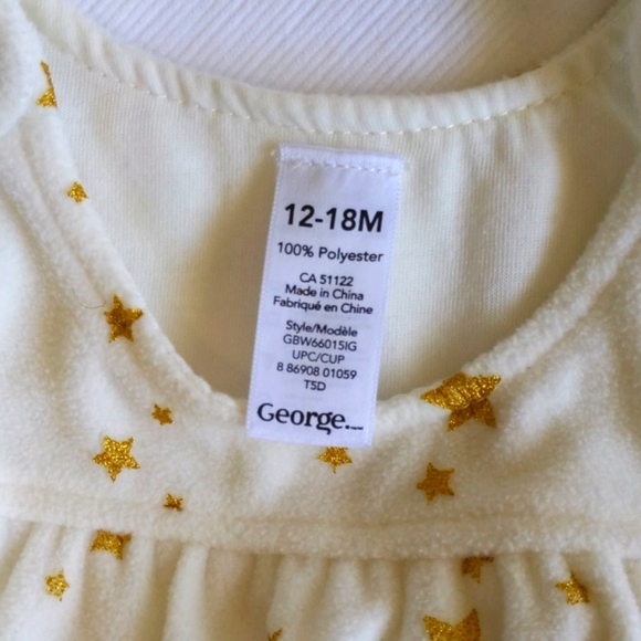 george gold glitter star print fleece jumper dress 12-18 months baby girl - Picture 4 of 5